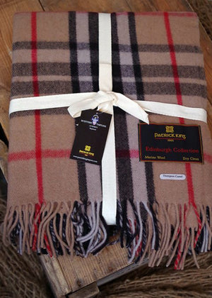 Thompson Camel - Merino Wool Tartan Blanket
