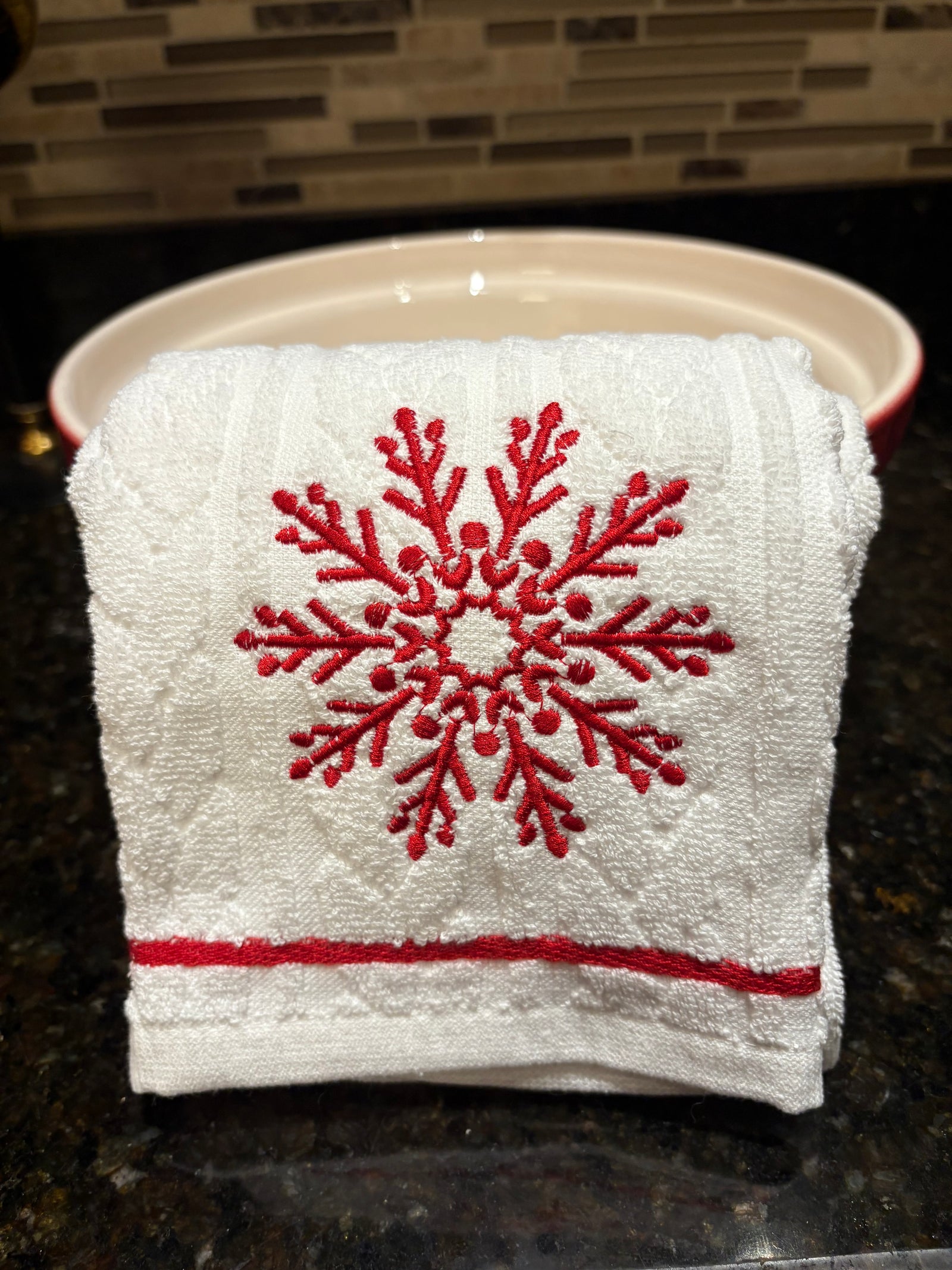 Embroidered Snowflake Tea Towels