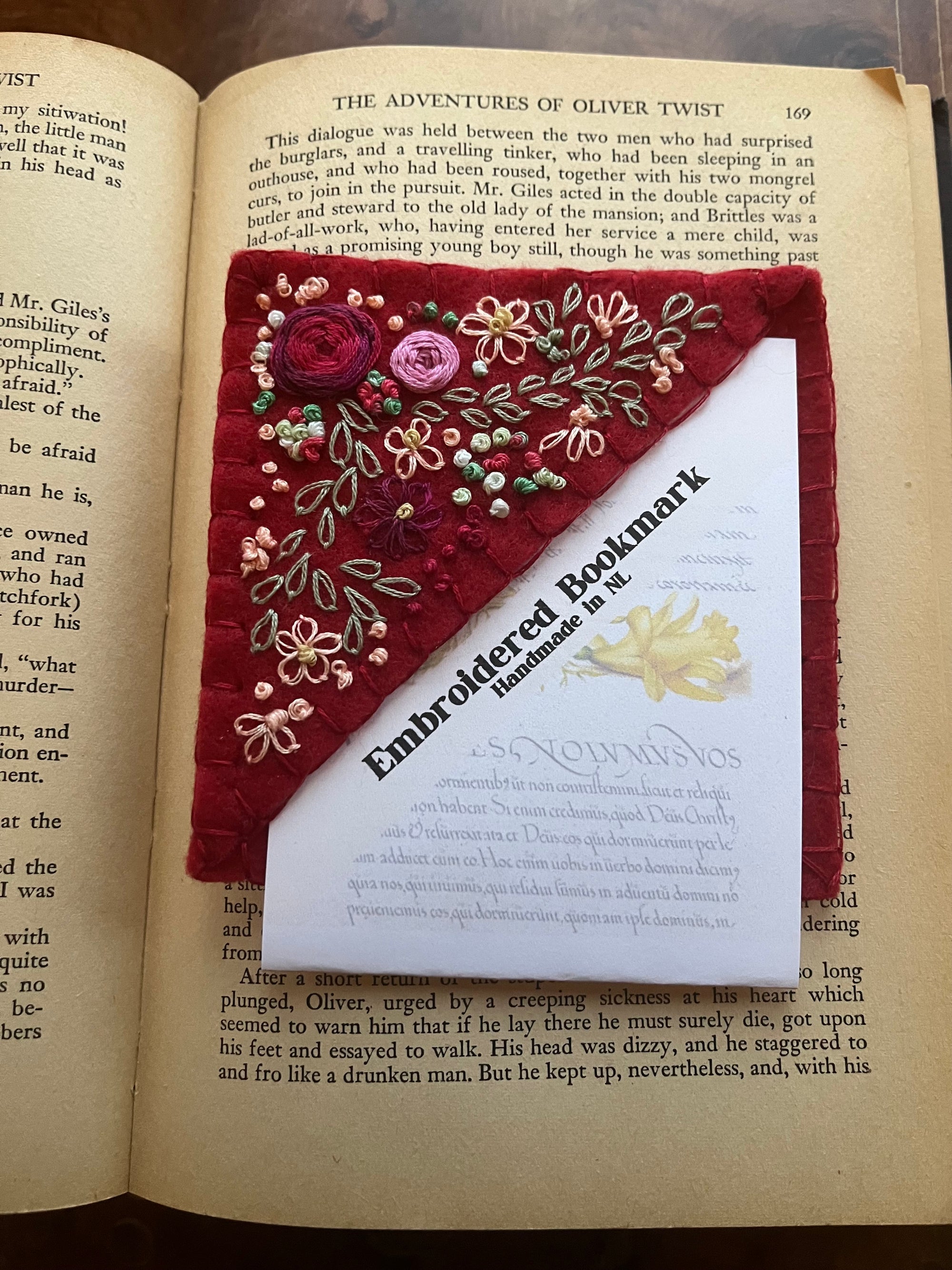Embroidered Bookmark - Raspberry Blush