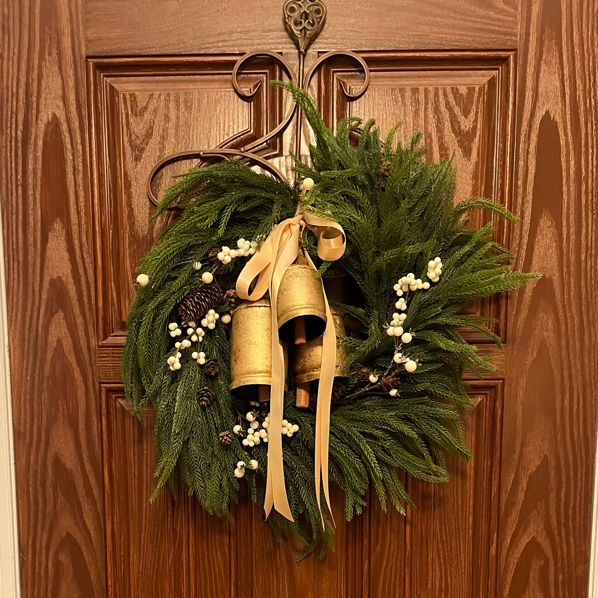 Norfolk Pine Wreath with Ivory Berries and Manor Bells