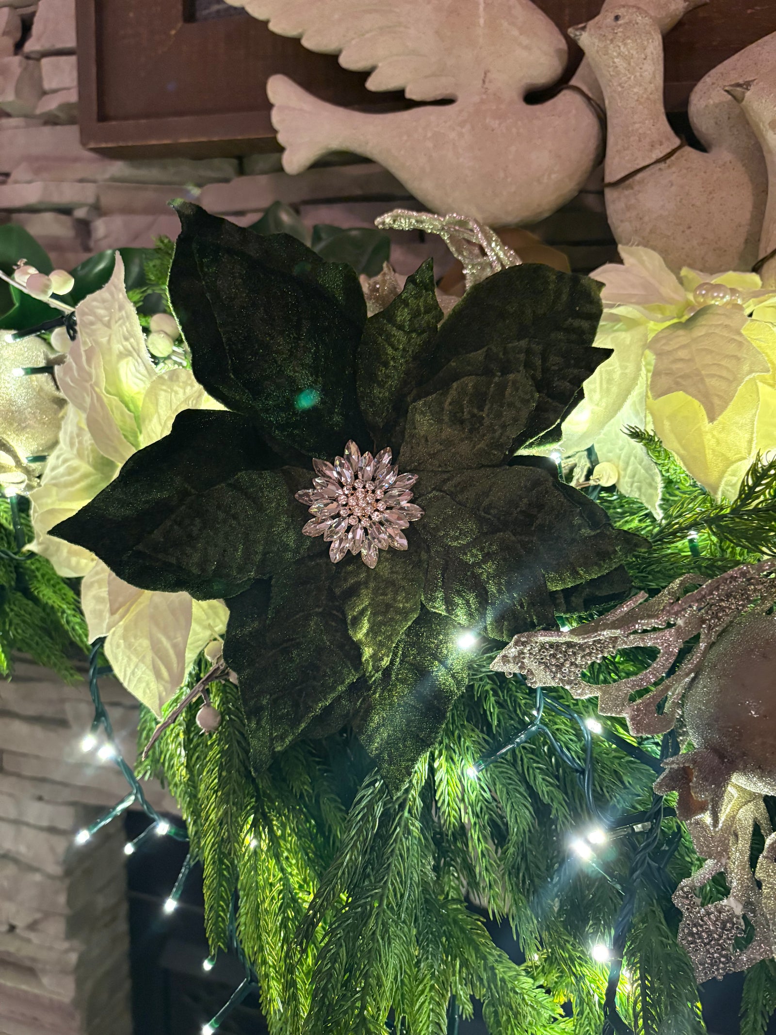 Emerald Velvet Jewelled Poinsettia