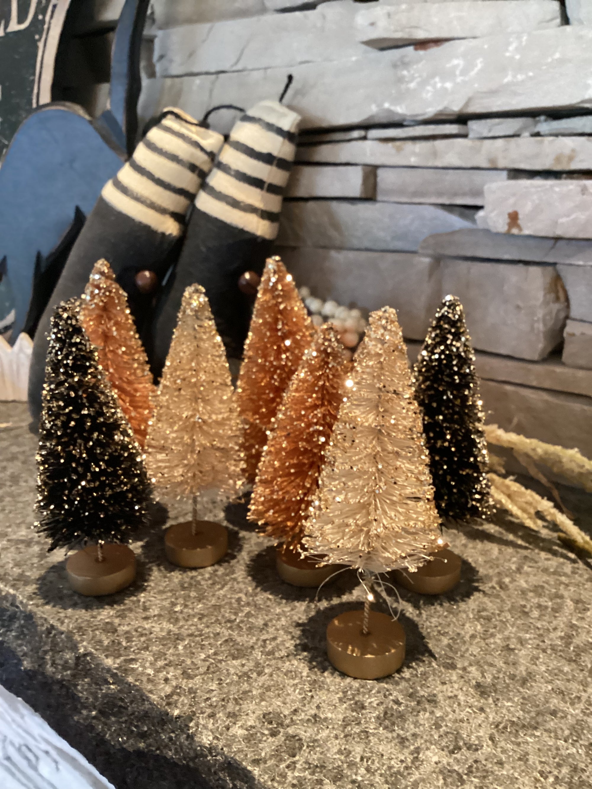 Set of Autumn Glitter Bottle Brush Trees