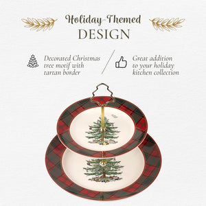 Spode Christmas Tree Tartan 2 Tiered Server