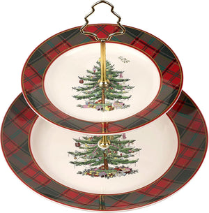Spode Christmas Tree Tartan 2 Tiered Server