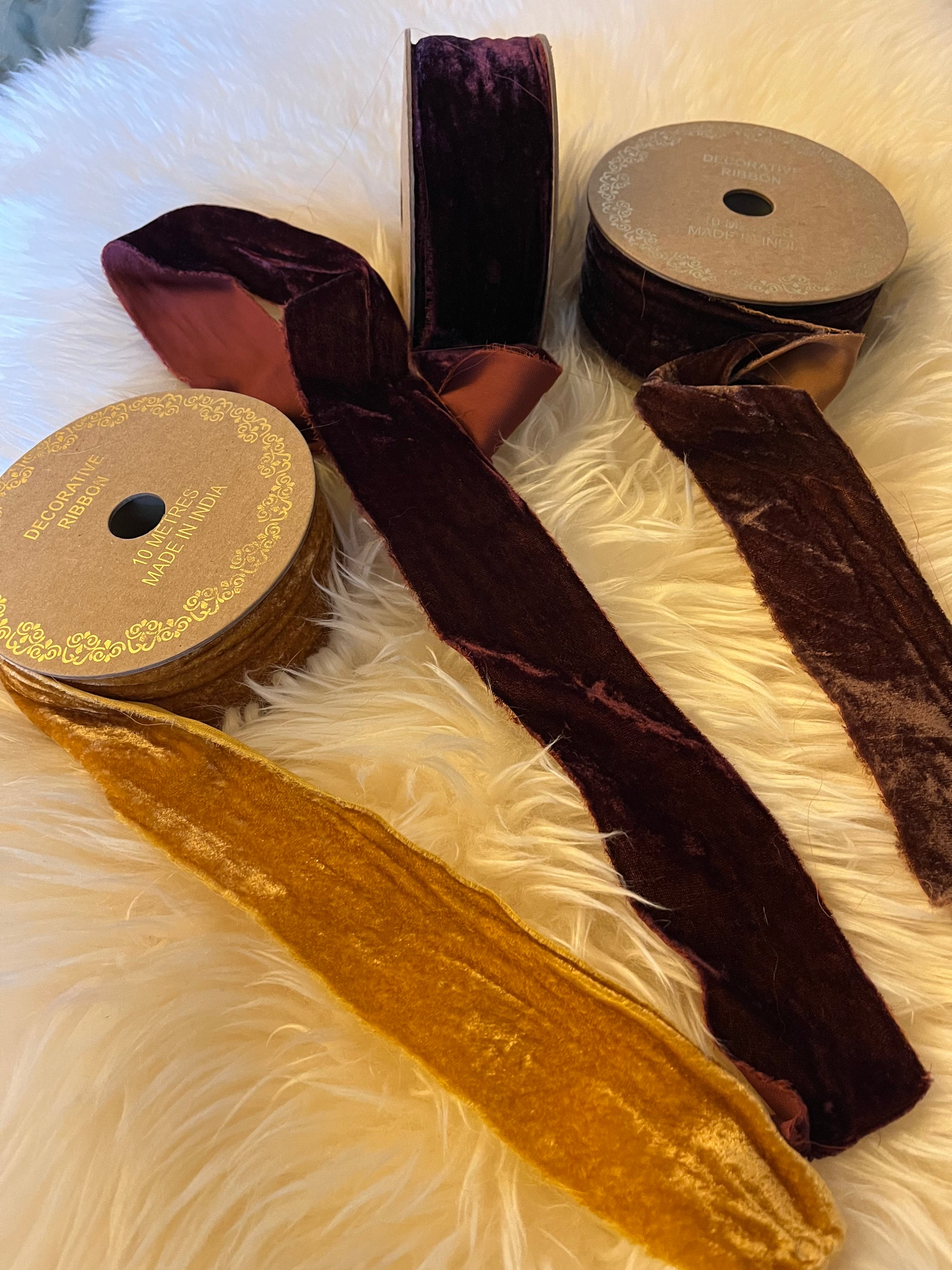 Raw Edge Chestnut Velvet Ribbon