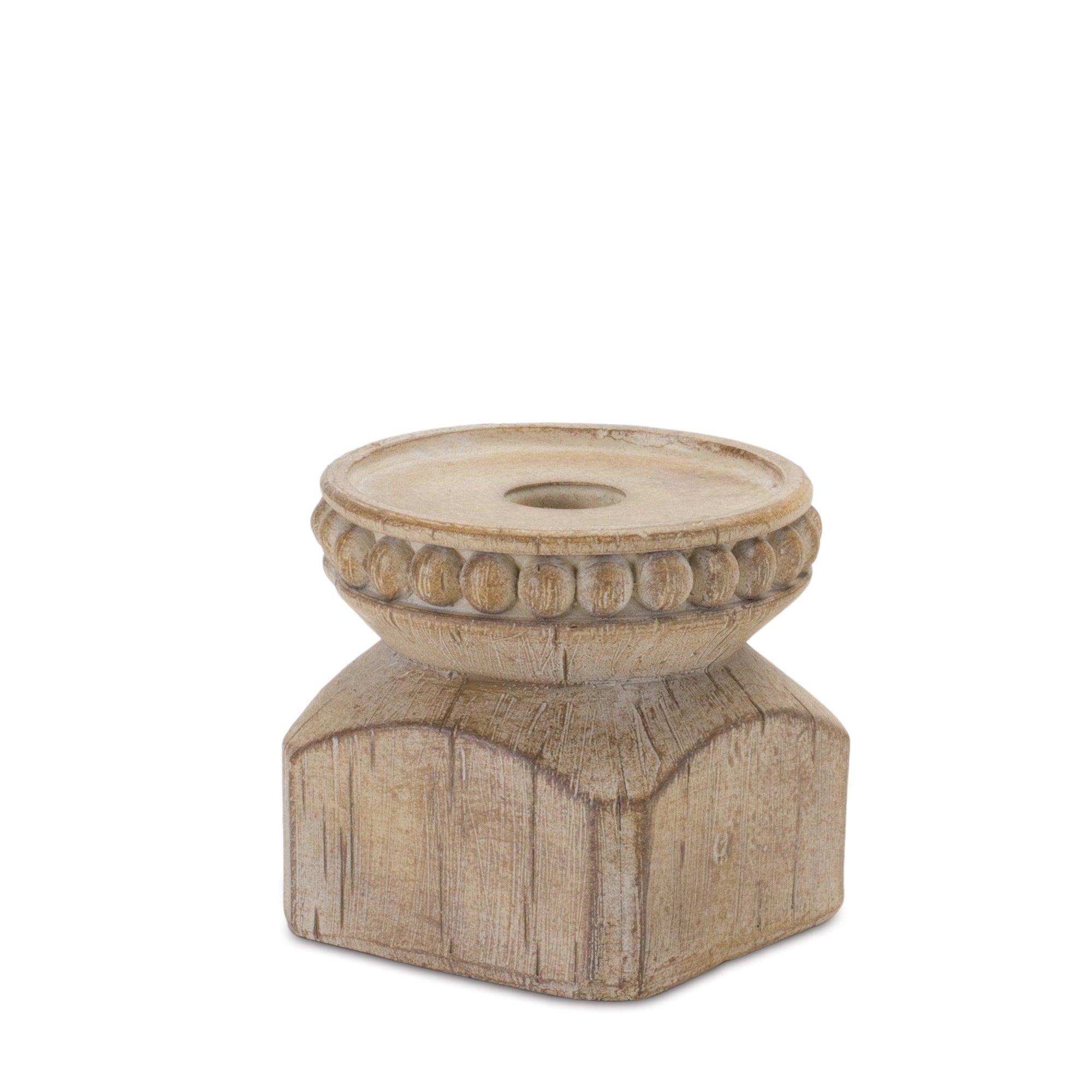 Carved Wood Style Pillar Candle Holders