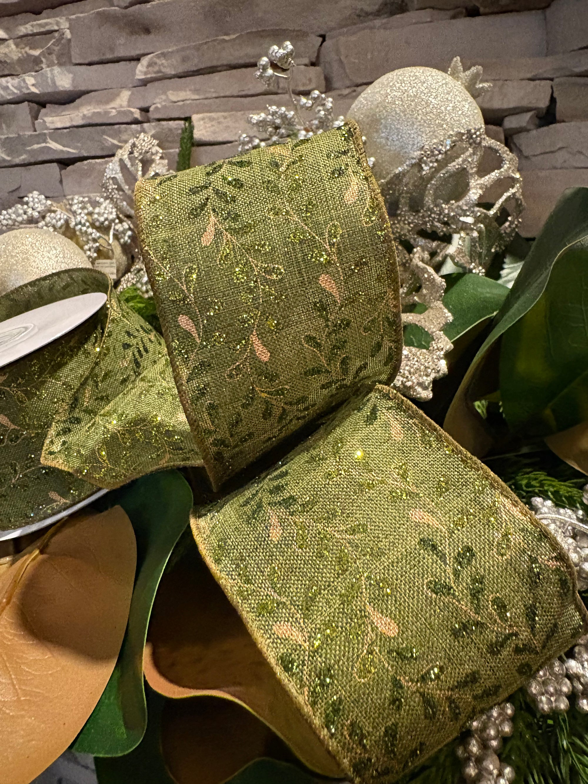 Chartreuse Glitter Vine Ribbon