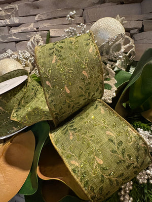 Chartreuse Glitter Vine Ribbon