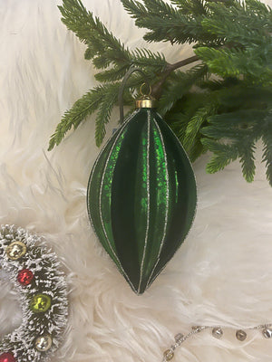 Green Velvet Fluted Glass Ornaments