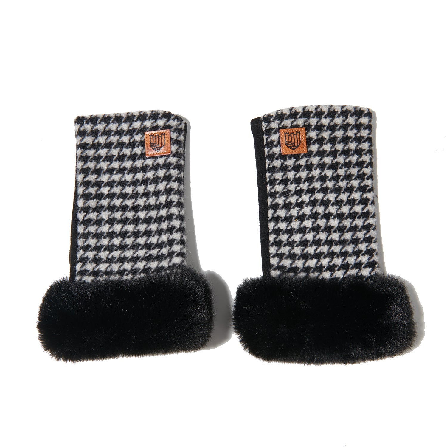 Islander Lambswool Mittens - Black & White Houndstooth