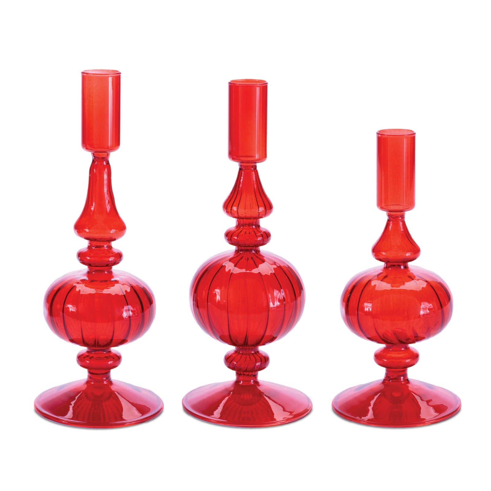 Red Bauble Taper Holders S/3