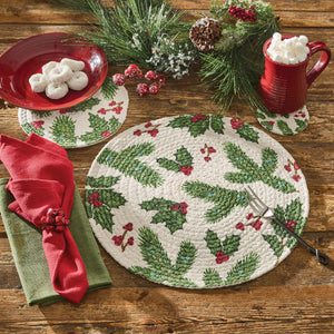 Boughs of Holly Braided Coasters (Set of 4)