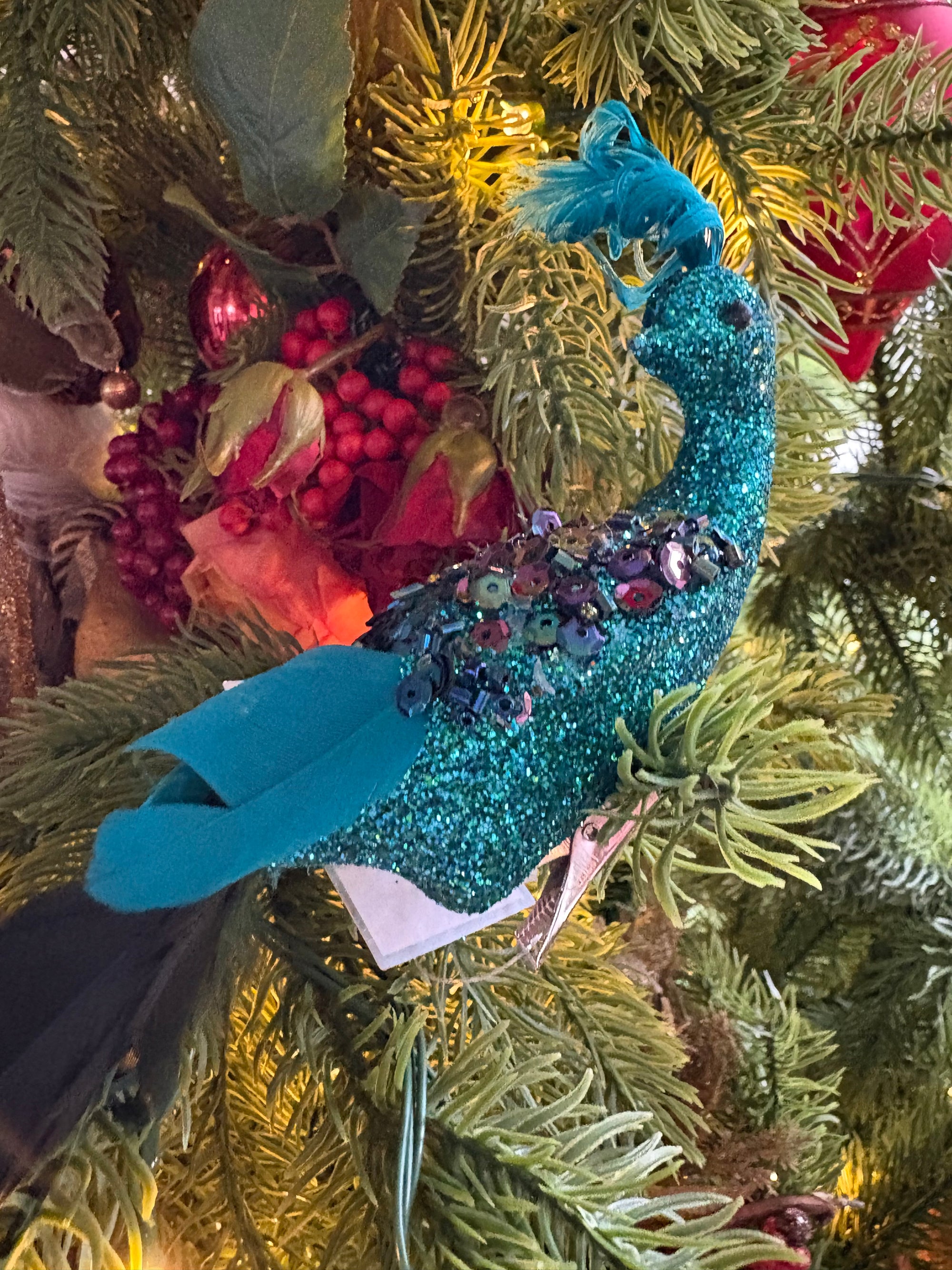 Jewel Teal Feather Peacock Clip Ornament