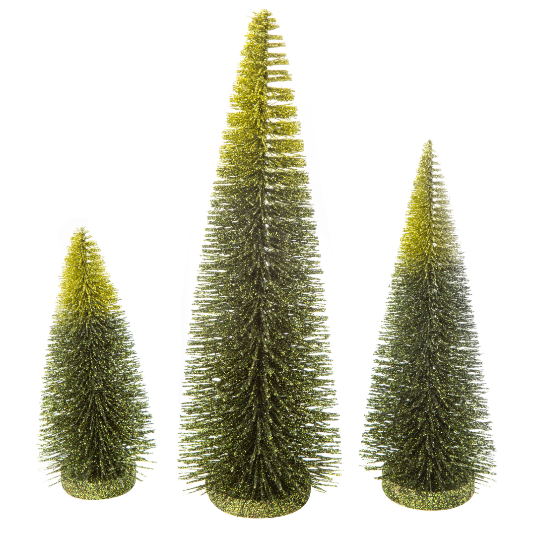 Green Glitter Bristle Trees (Set of 3)
