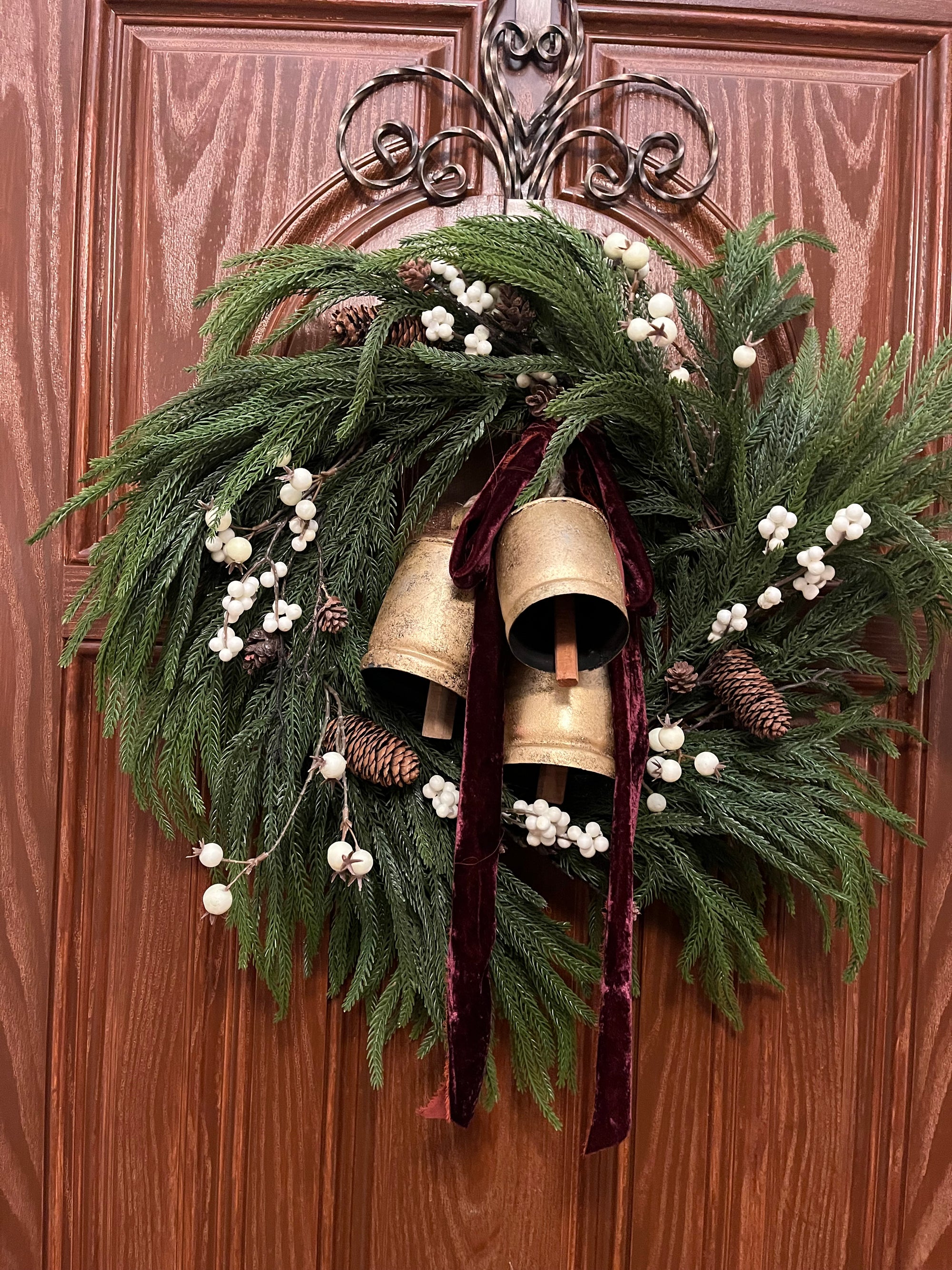 Norfolk Pine Wreath with Ivory Berries and Manor Bells