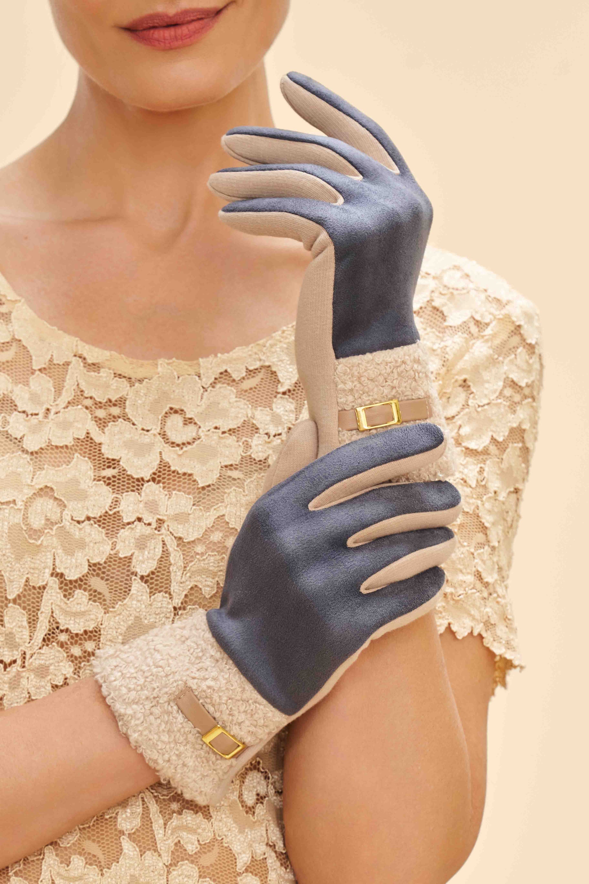 Audrey Gloves - Denim & Cream