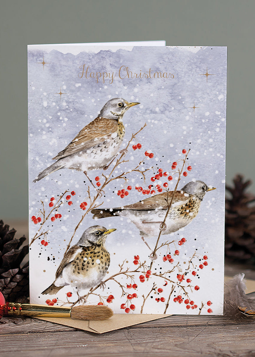 "Winter Visitors" Fieldfares - Wrendale Christmas Card
