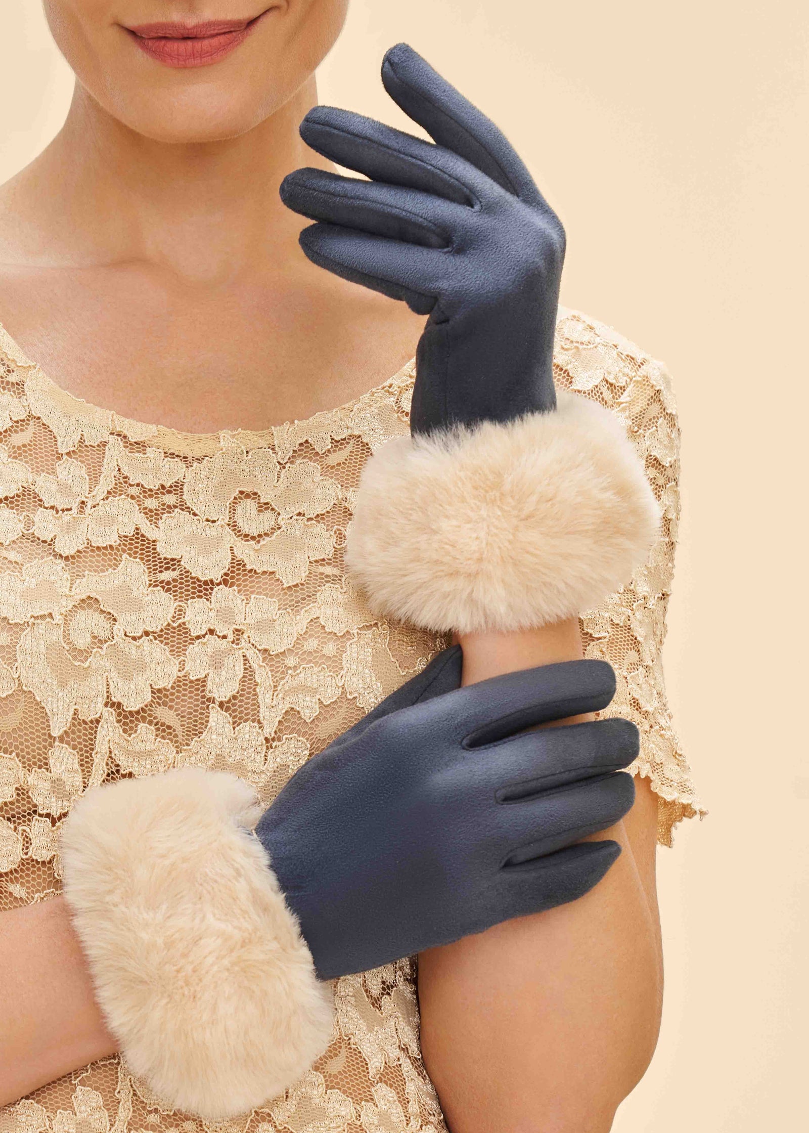Bettina Gloves - Navy & Cream
