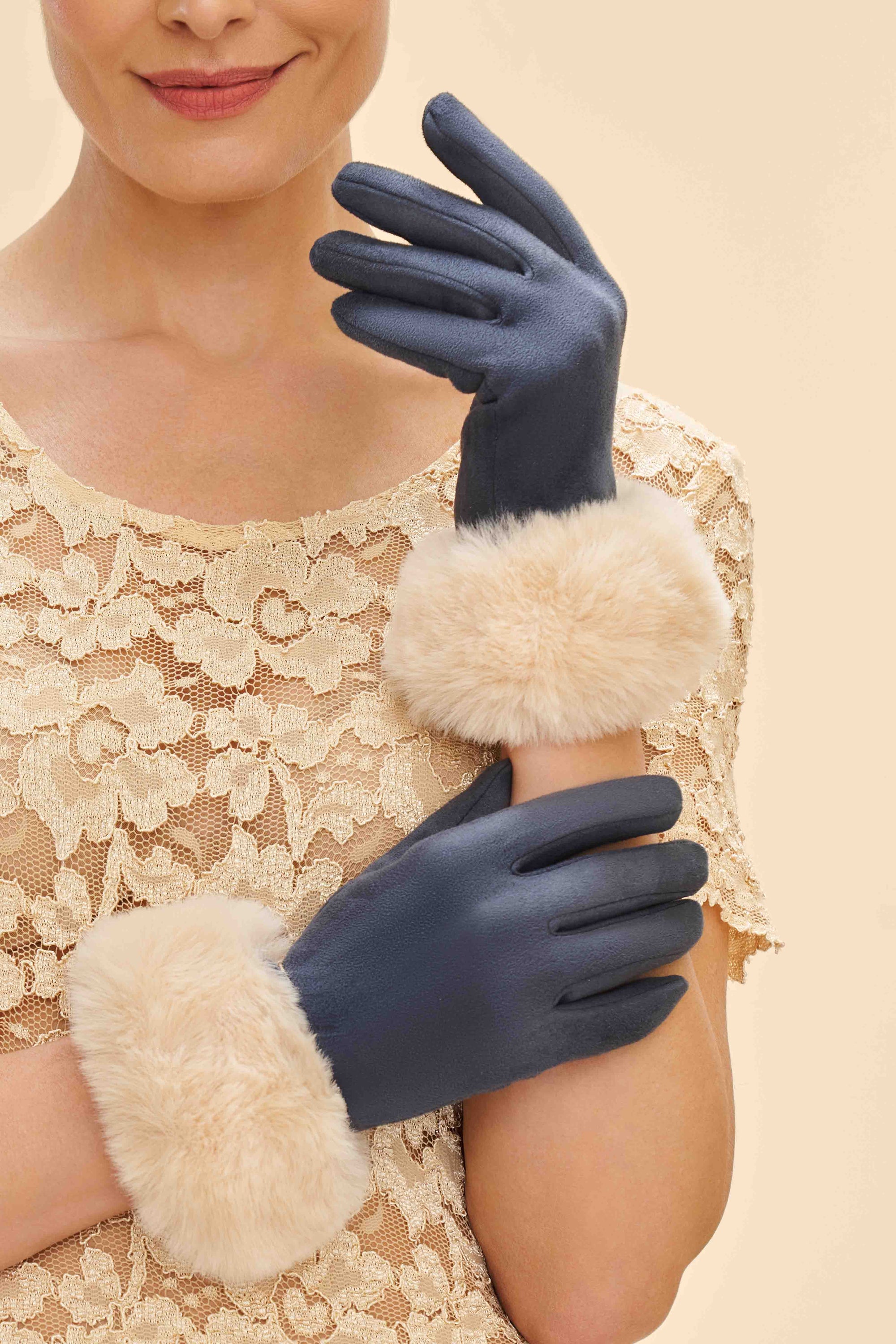 Bettina Gloves - Navy & Cream