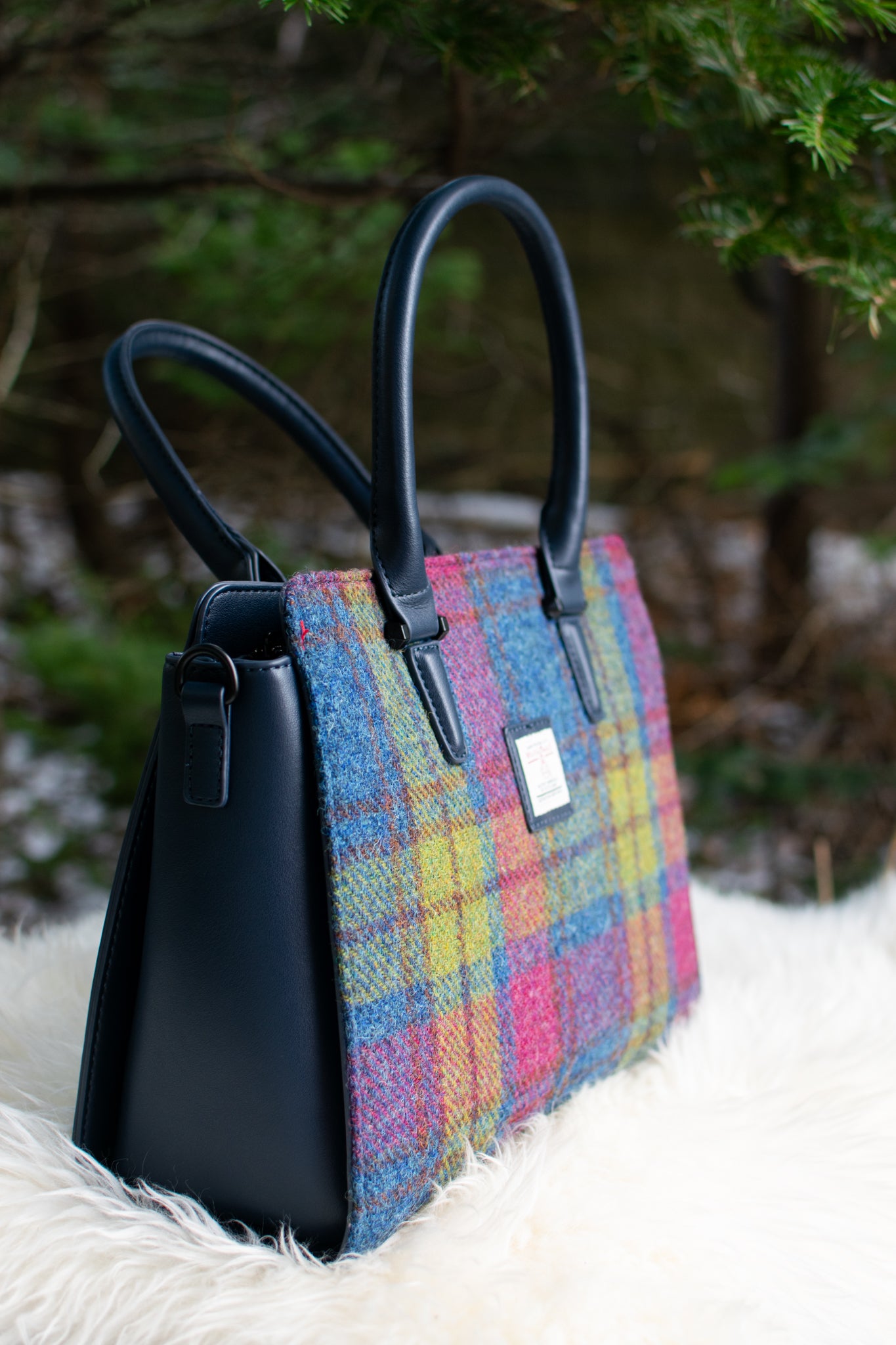 Blue Harris Tweed Double Handle Tote