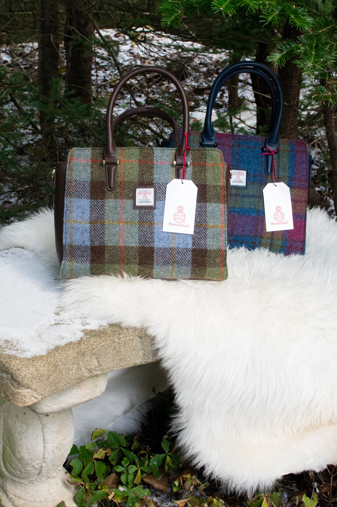 Blue Harris Tweed Double Handle Tote