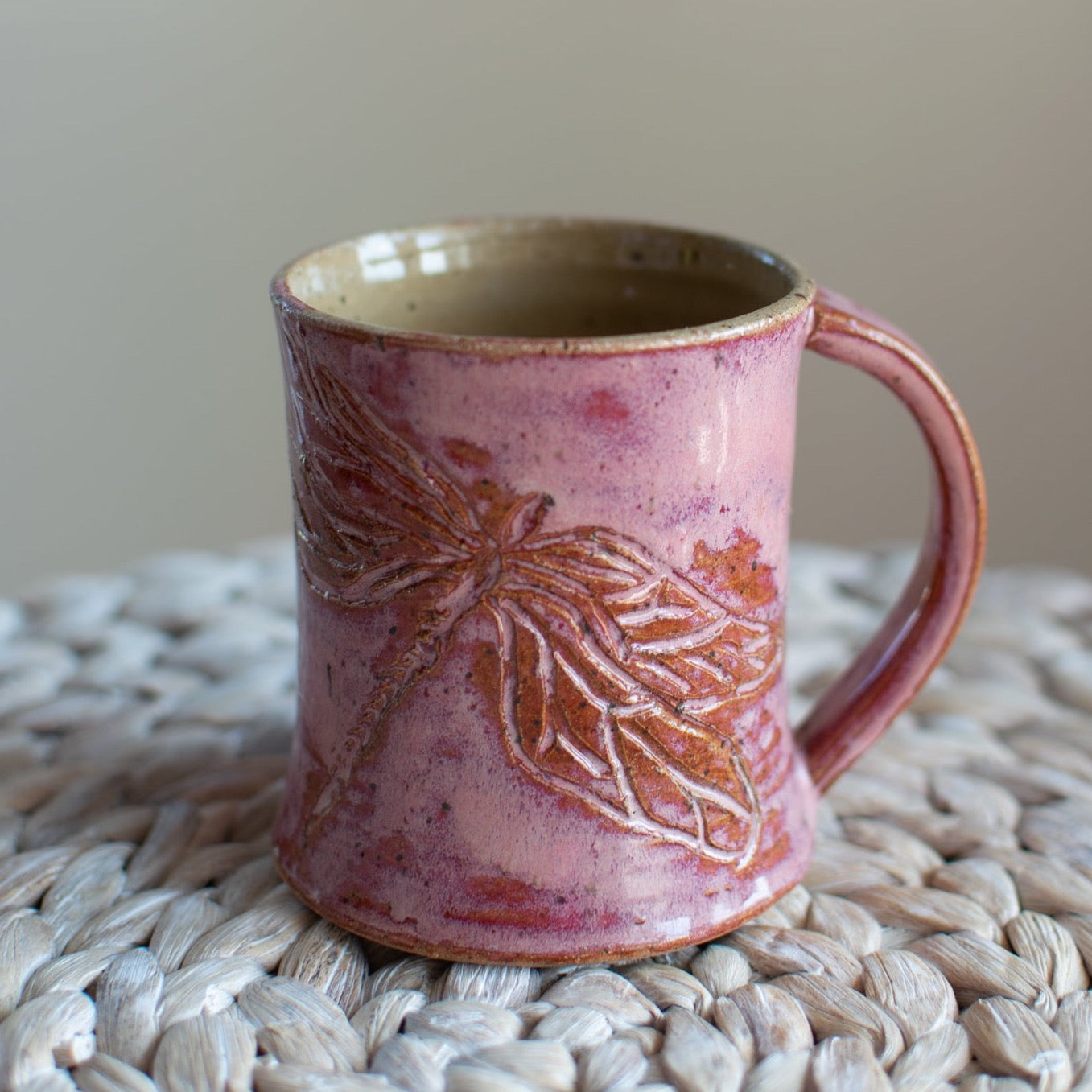 Raspberries & Dancing Dragonflies - Handmade Pottery Mug