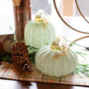 Teal & Gold Speckled Blown Glass Pumpkins