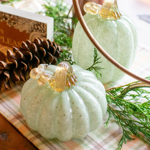 Teal & Gold Speckled Blown Glass Pumpkins