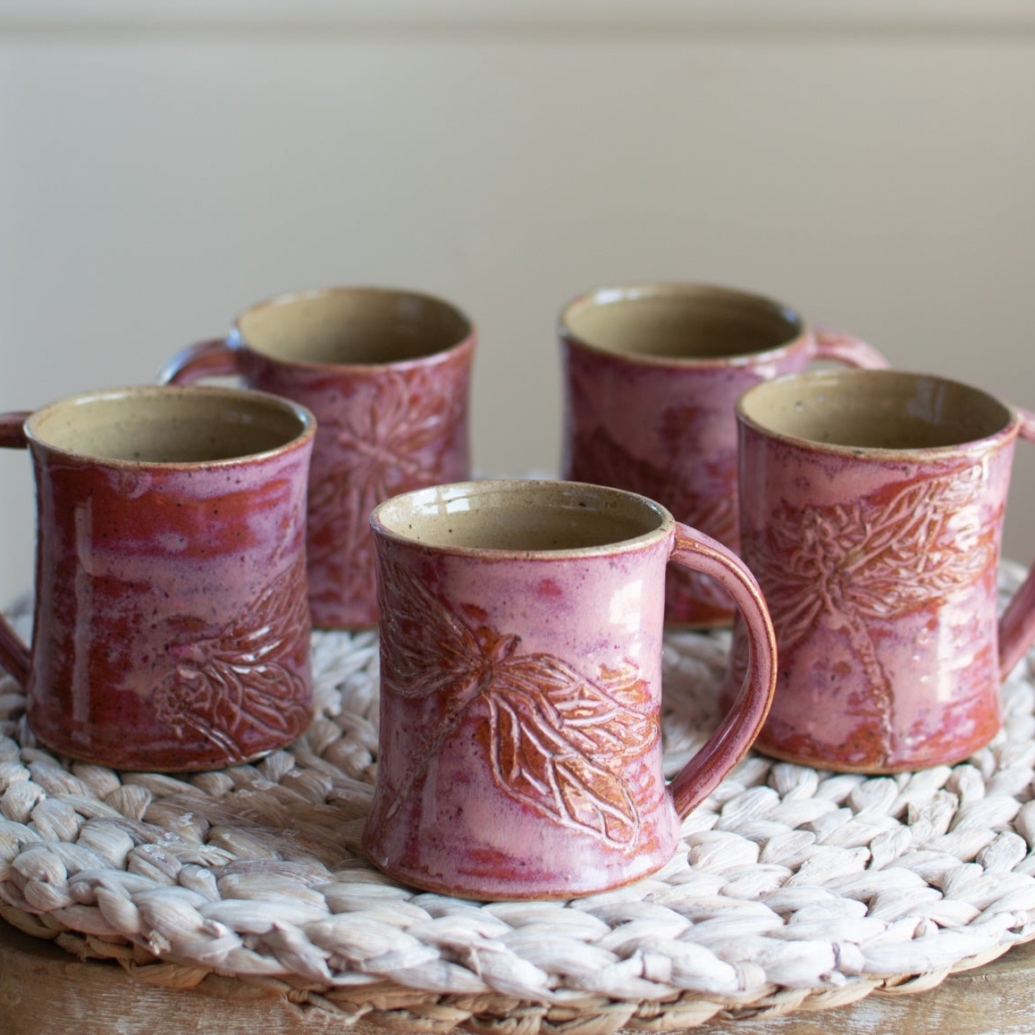 Raspberries & Dancing Dragonflies - Handmade Pottery Mug