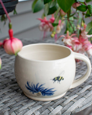 Meadow Waltz - Bumblebee & Blue Bloom Mug - Handcrafted Pottery