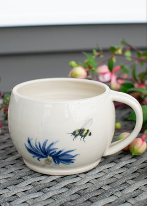 Meadow Waltz - Bumblebee & Blue Bloom Mug - Handcrafted Pottery