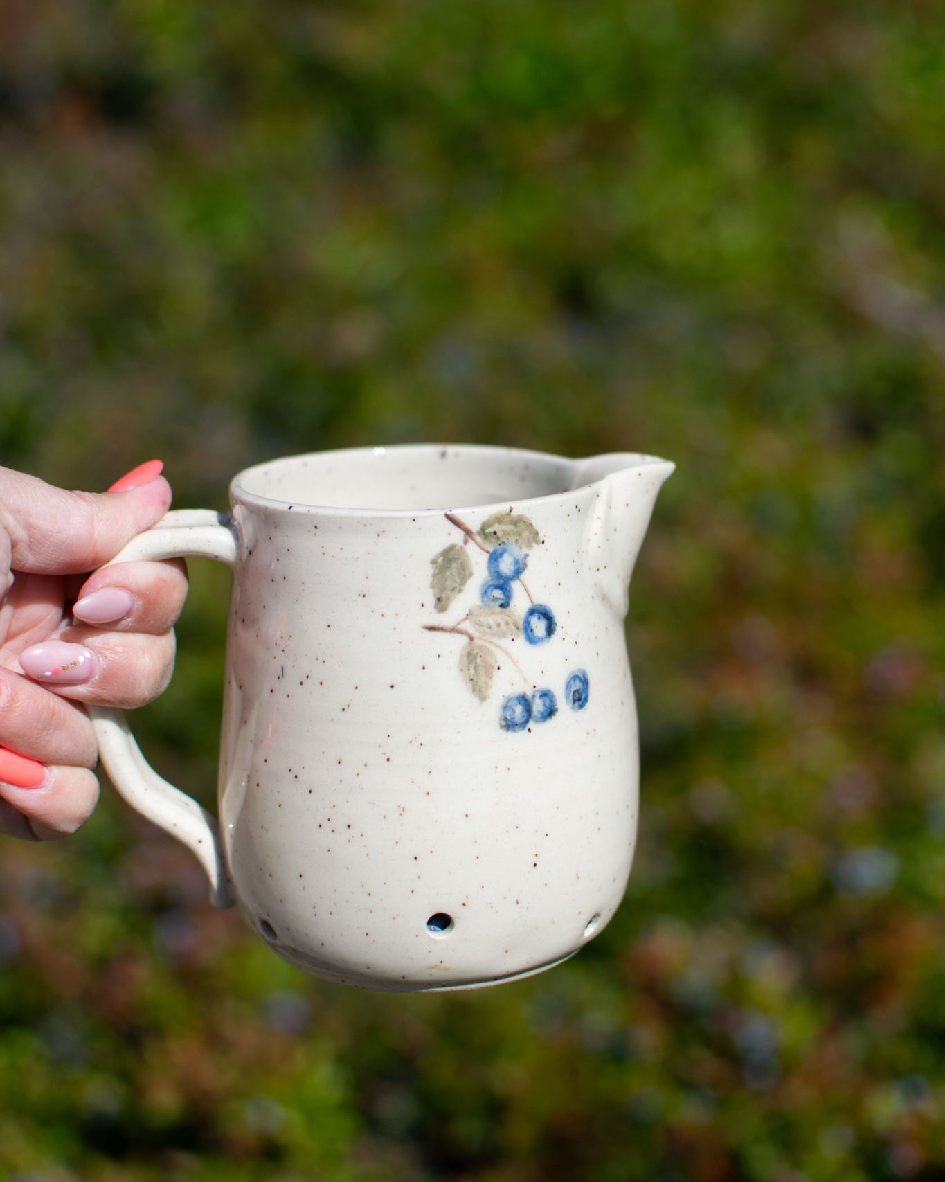 Blueberry Harvest Pitcher Colander - Handcrafted Pottery