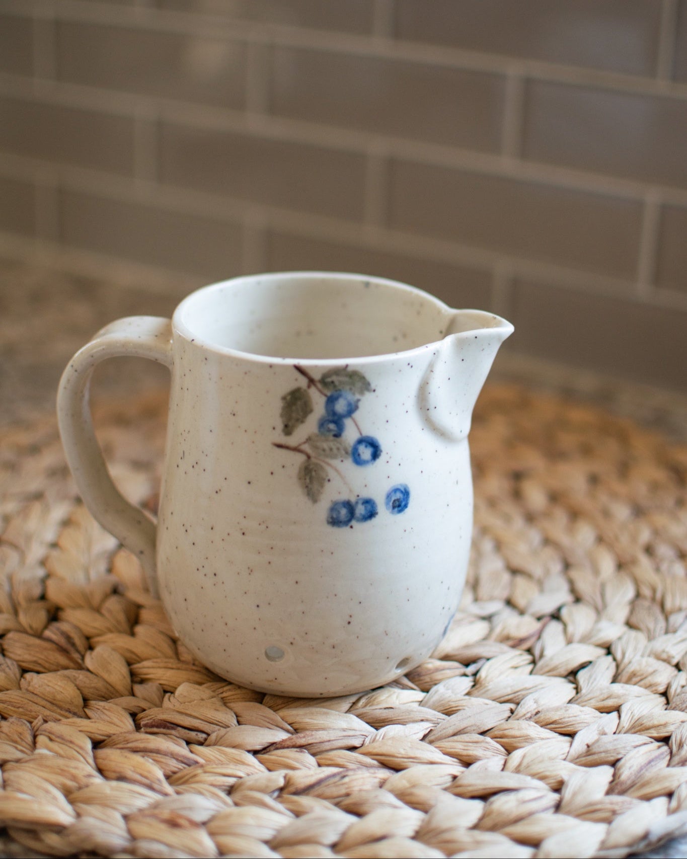 Blueberry Harvest Pitcher Colander - Handcrafted Pottery
