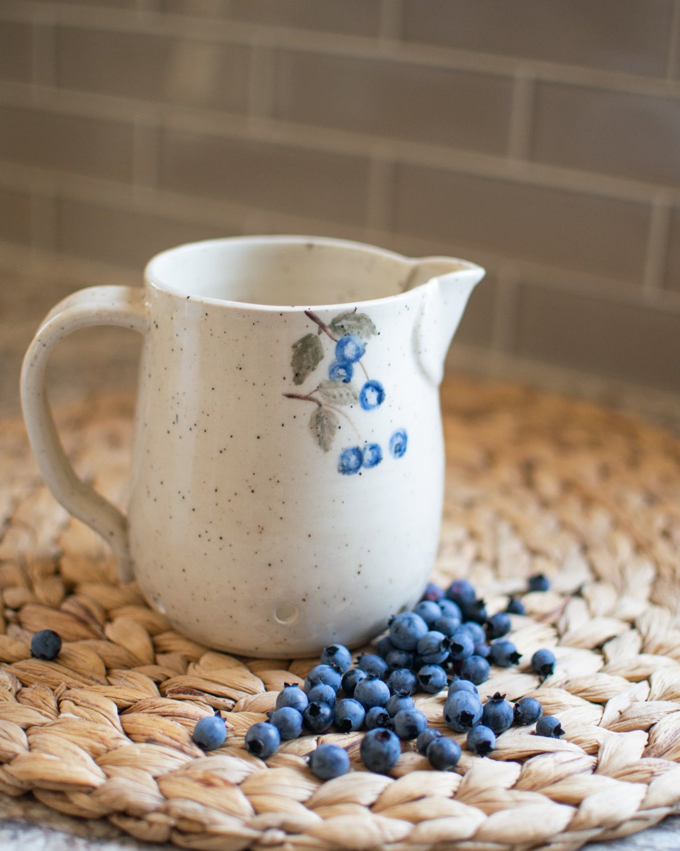 Blueberry Harvest Pitcher Colander - Handcrafted Pottery