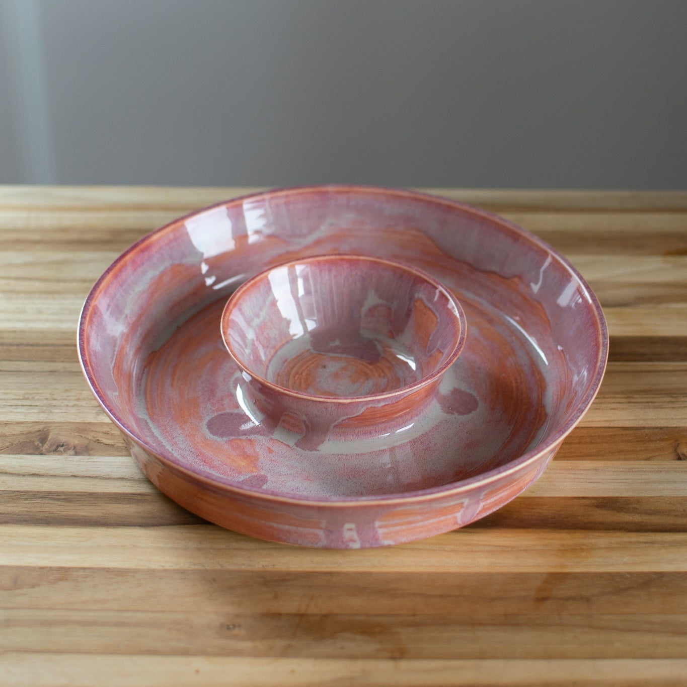 Rosy Hearth – Chip & Dip Serving Platter - Handcrafted Pottery