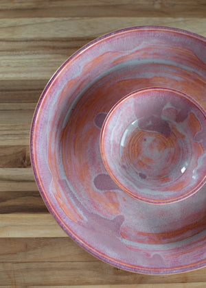 Rosy Hearth – Chip & Dip Serving Platter - Handcrafted Pottery