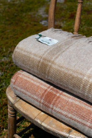 British Lambswool Blanket - Classic Check (Terracotta & Green)