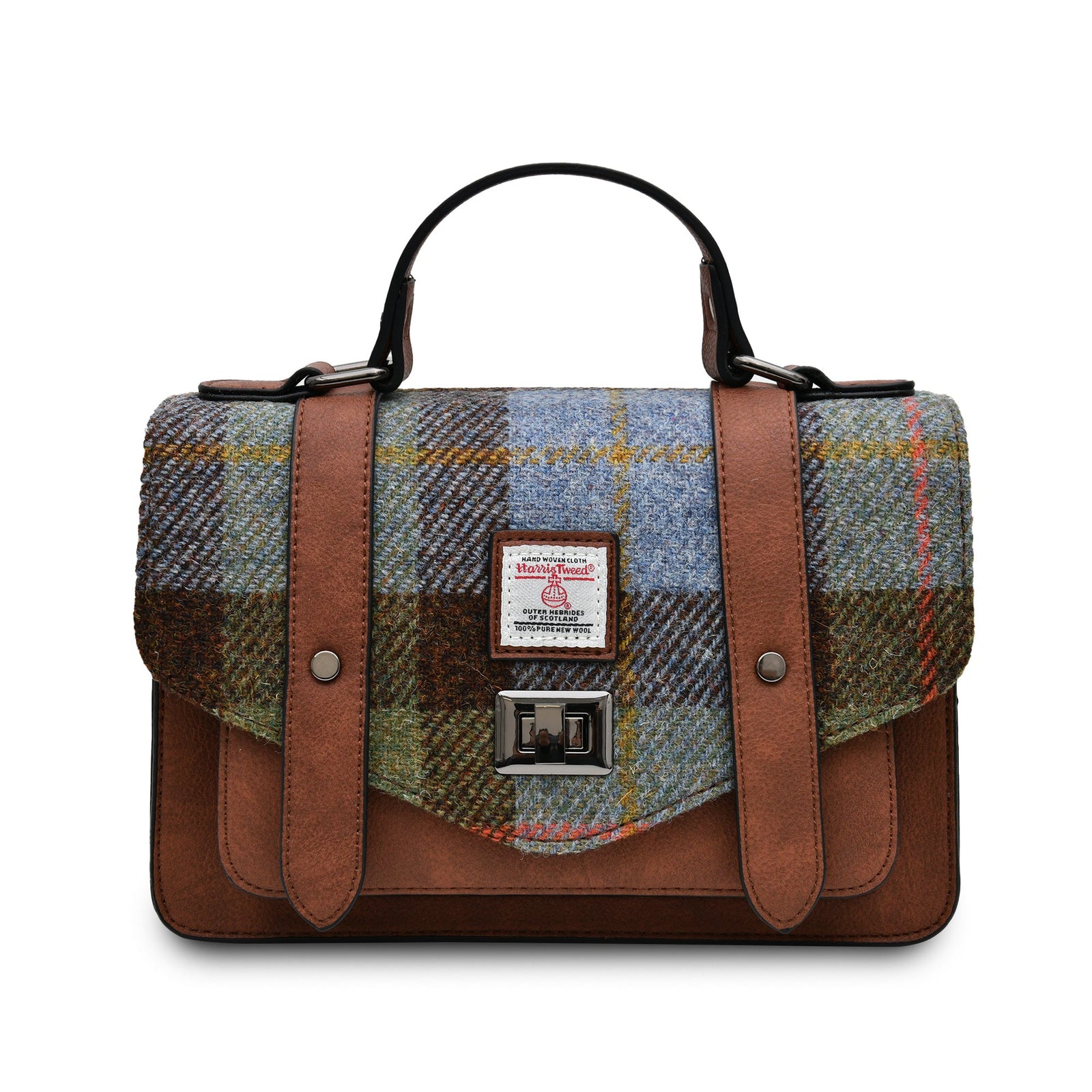 The Large Satchel - Chestnut & Blue Tartan