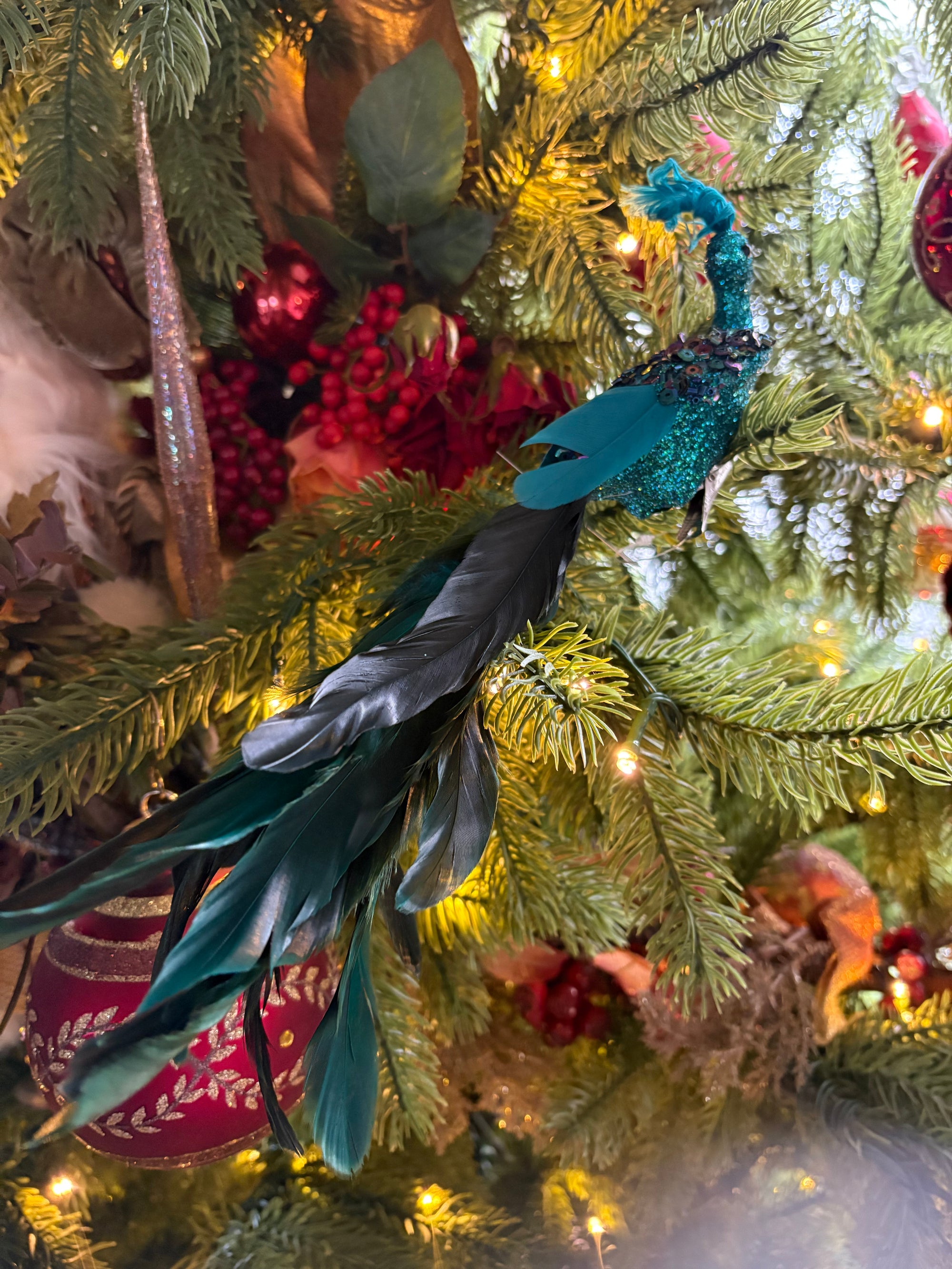 Jewel Teal Feather Peacock Clip Ornament