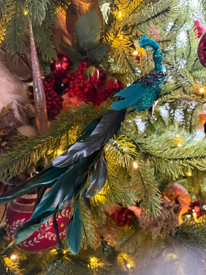 Jewel Teal Feather Peacock Clip Ornament