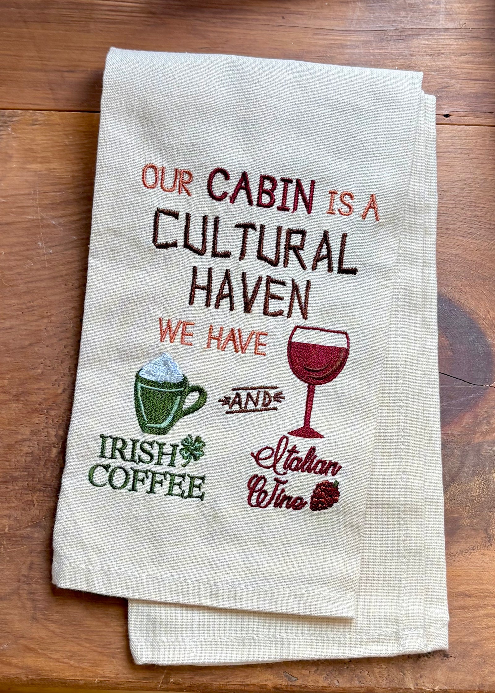Our Cabin Embroidered Dish Towel