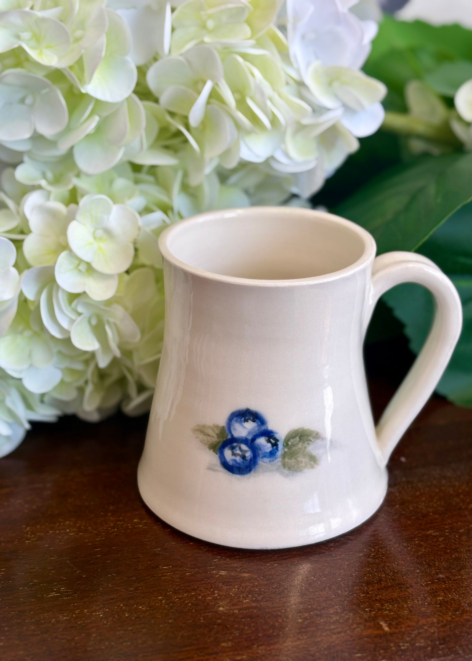 Soft Ivory Blueberry Mug - Handcrafted Pottery