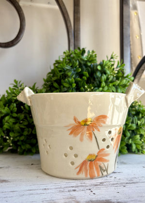 Summer Florals Handled Berry Bowl - Handcrafted Pottery
