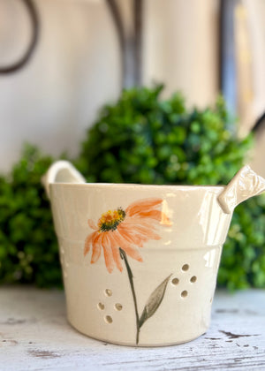 Summer Florals Handled Berry Bowl - Handcrafted Pottery