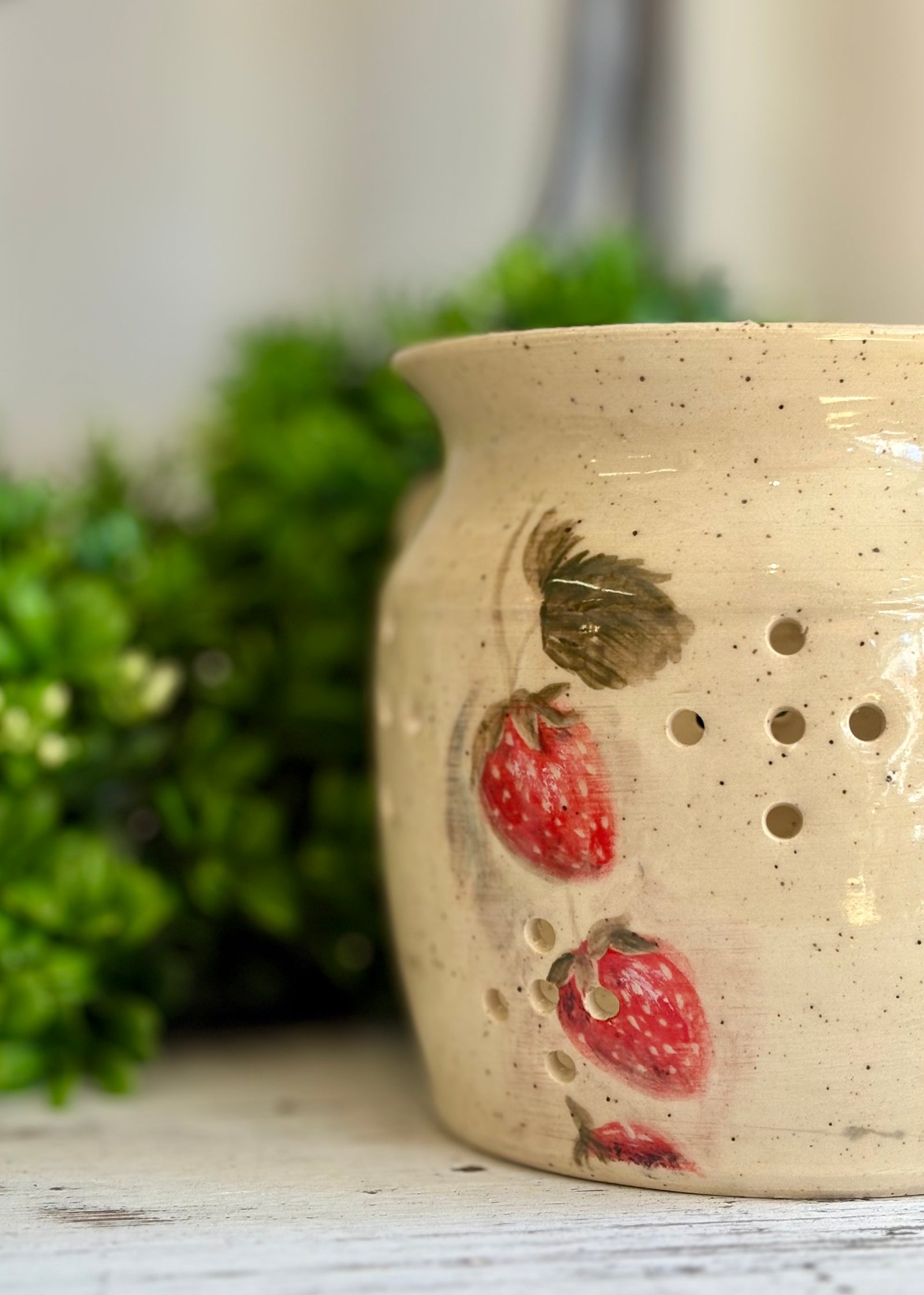 Summer Strawberry Berry Pitcher - Handcrafted Pottery