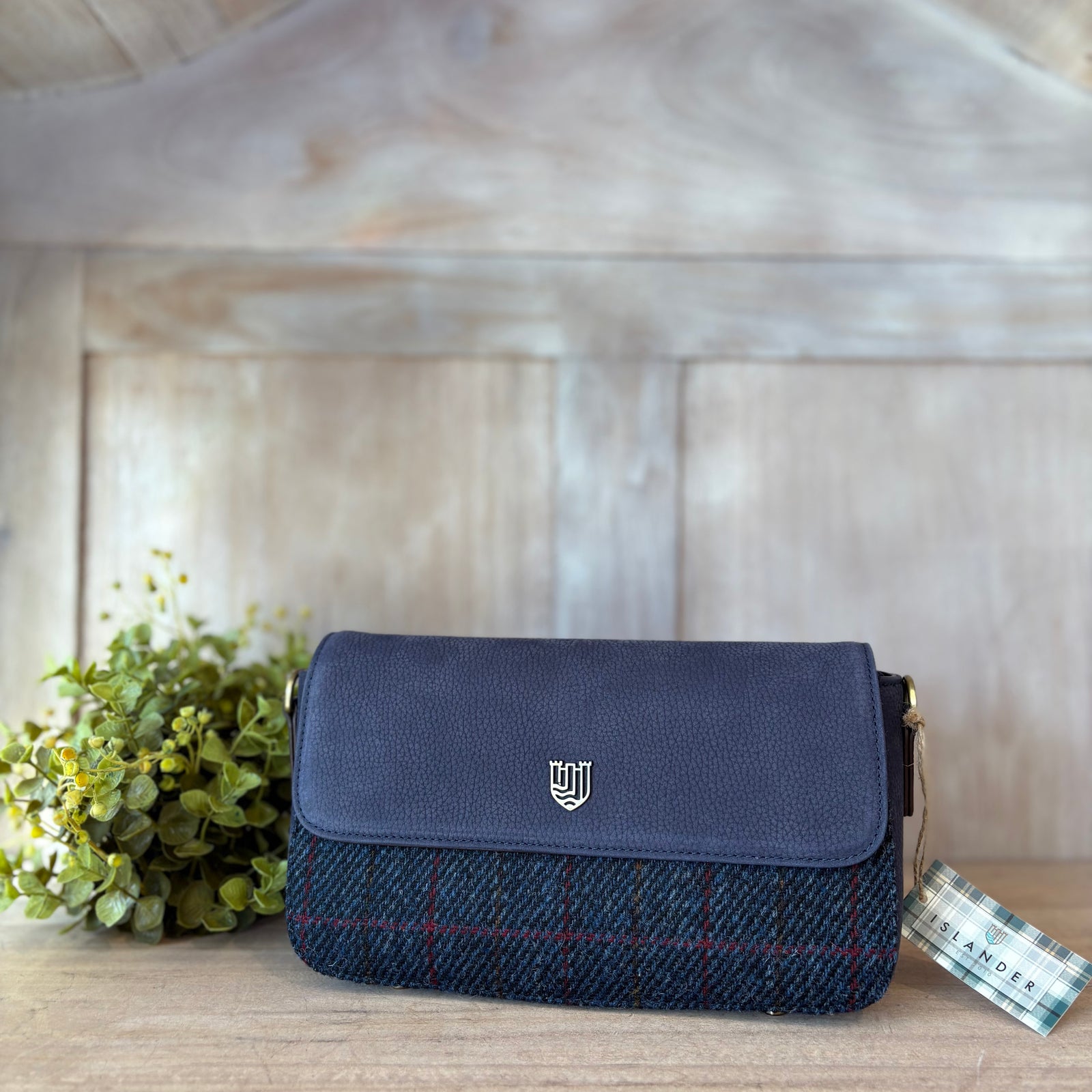 The Caithness Clutch - Navy Over-Check - Genuine Leather
