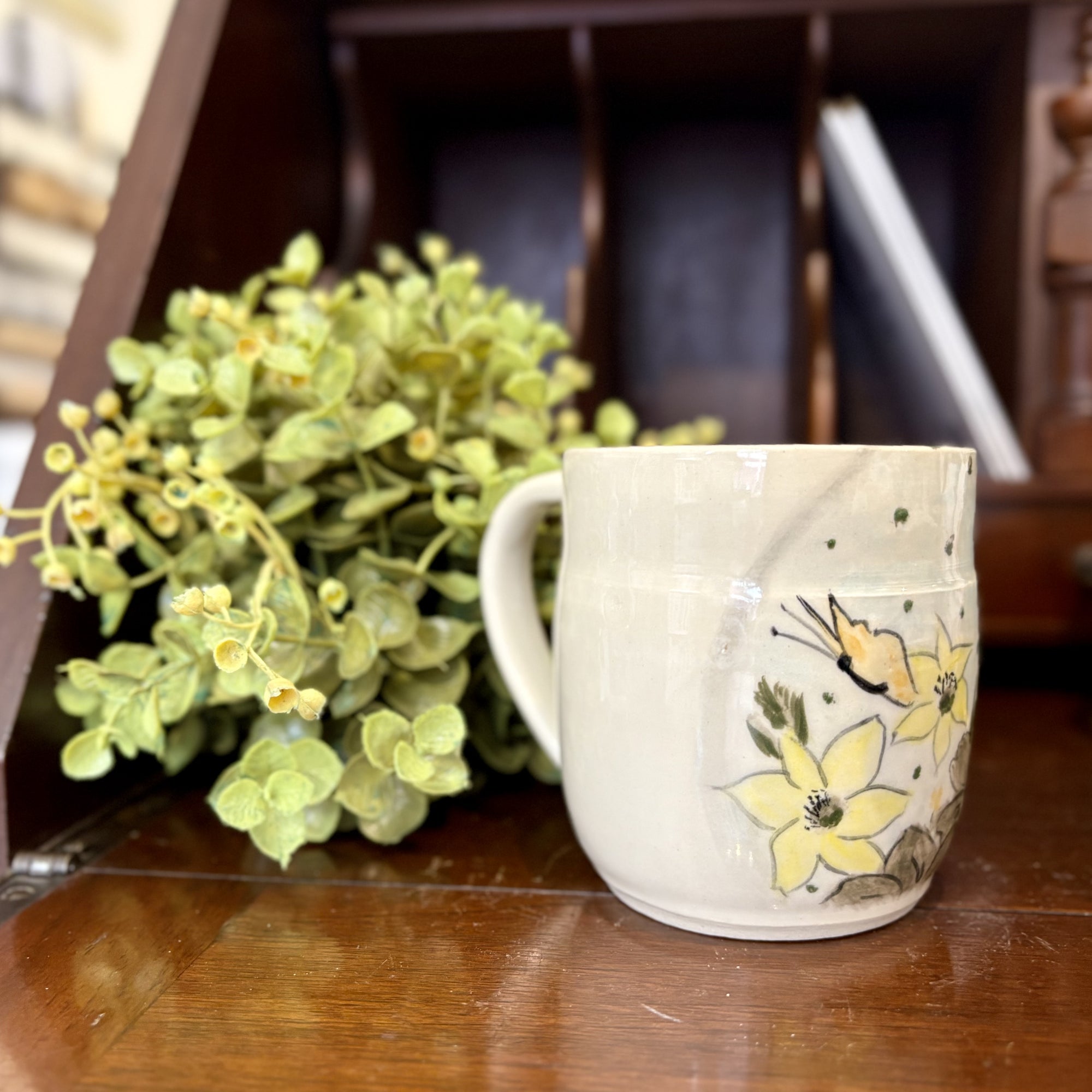Floral Butterfly Mug - Handmade Pottery