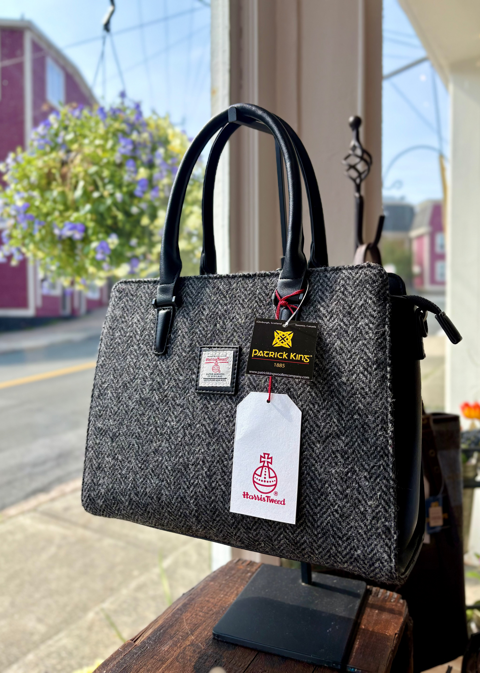 Grey Harris Tweed Double Handle Tote