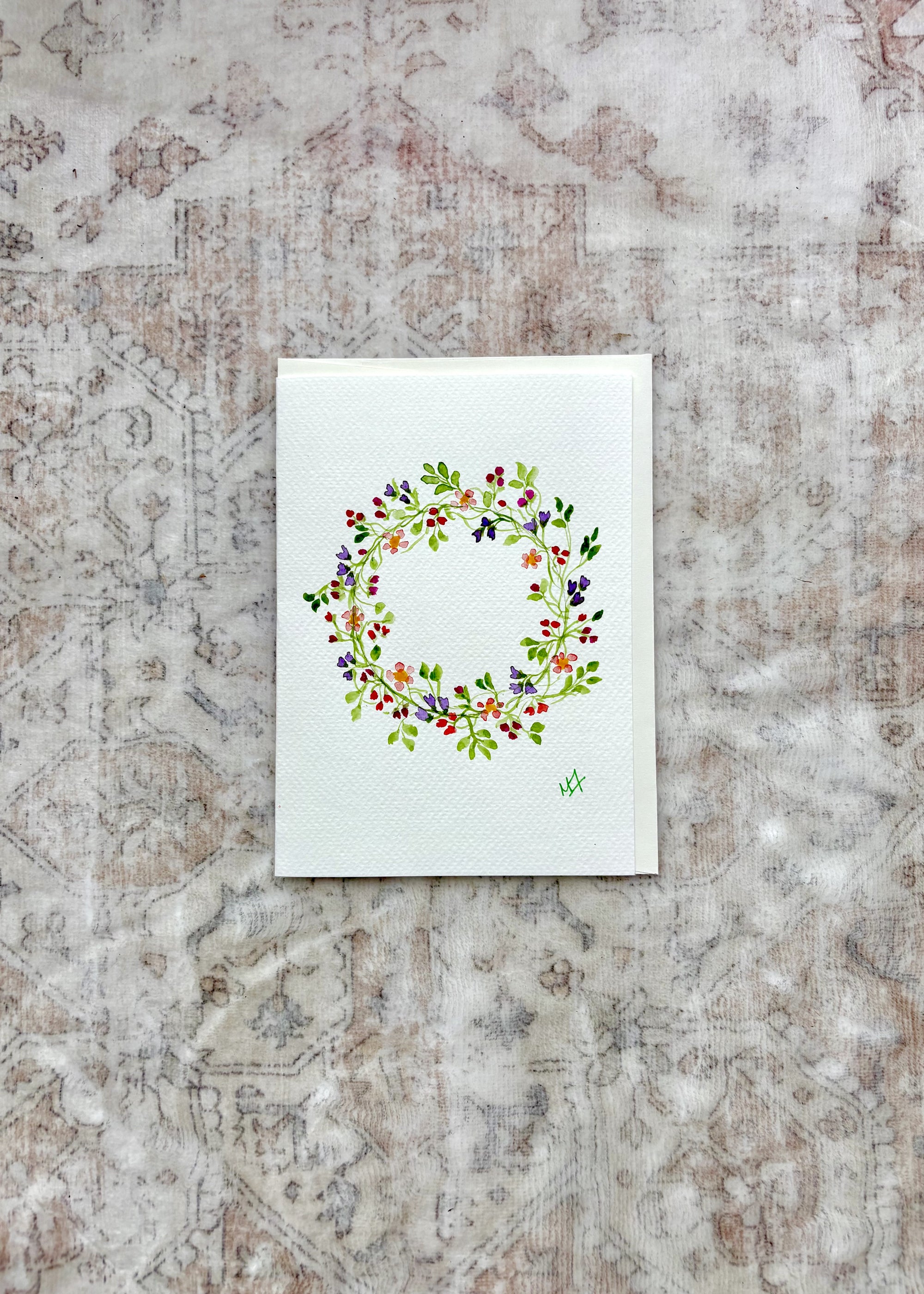 Hand-Painted Watercolour Card - Wildflower Wreath