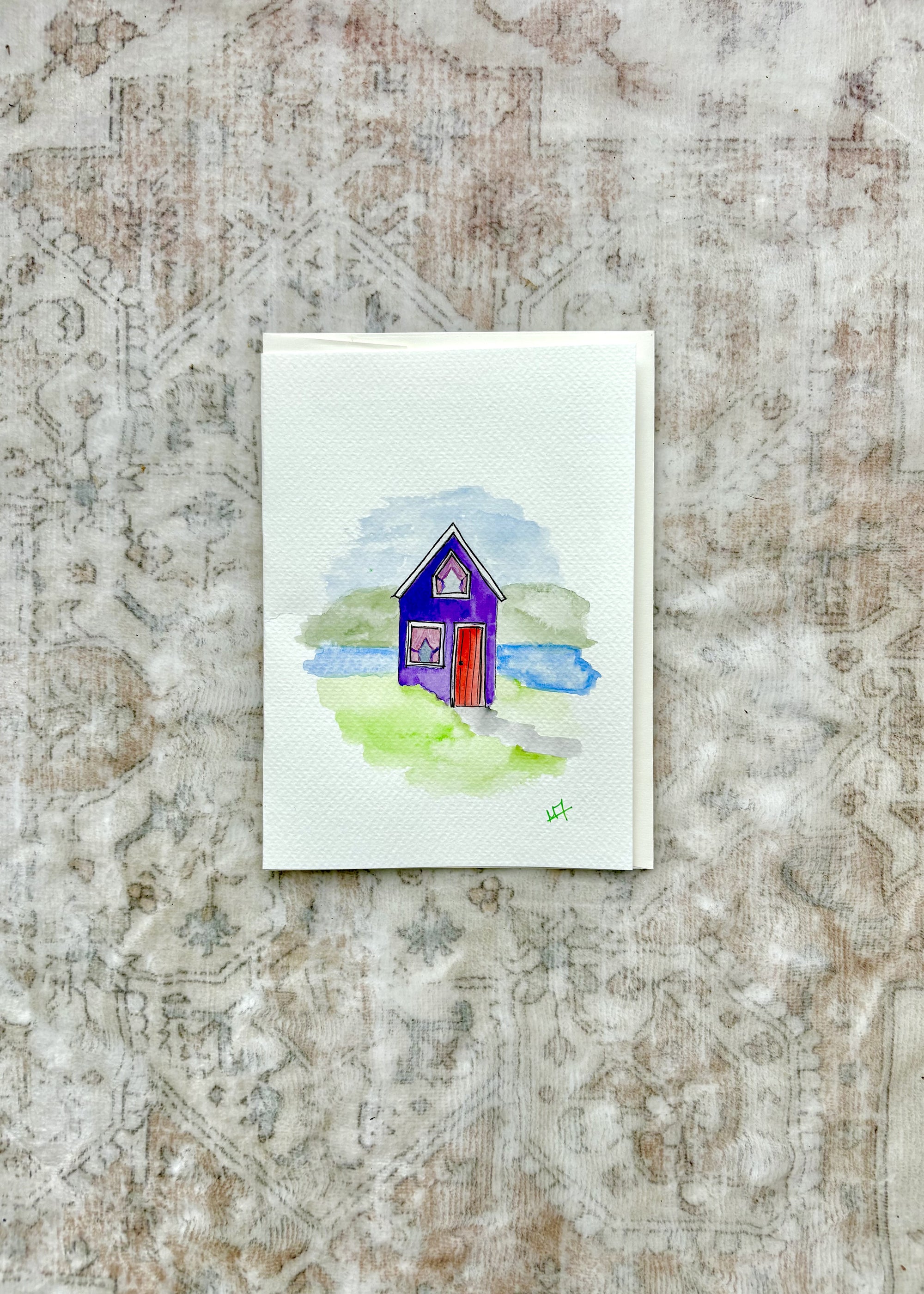 Hand-Painted Watercolour Card - Cozy Cabin